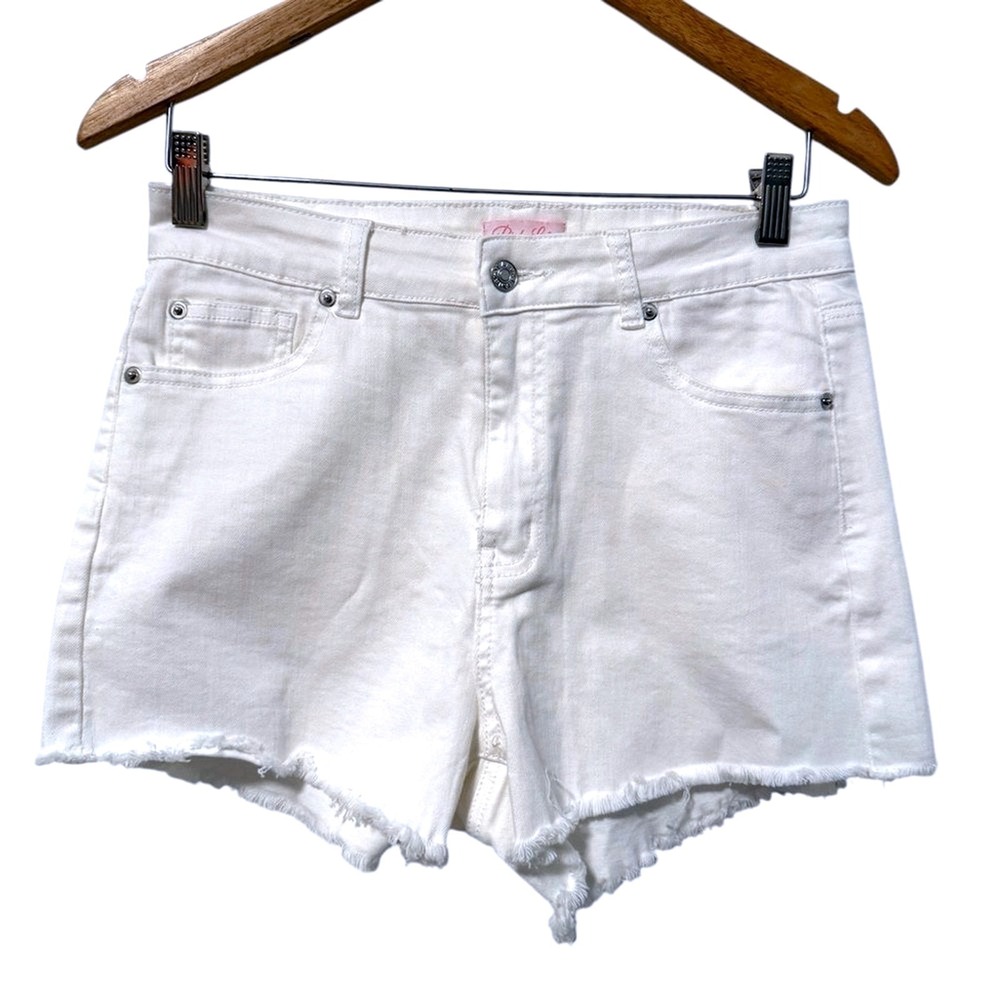 Pink Lily Denim Shorts White Raw Hem High Rise Summer Women 28